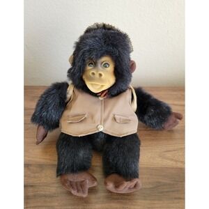 Vtg Hosung Safari 1994 Monkey Chimpanzee Hand Puppet Plush  Squeaks Hat Backpack
